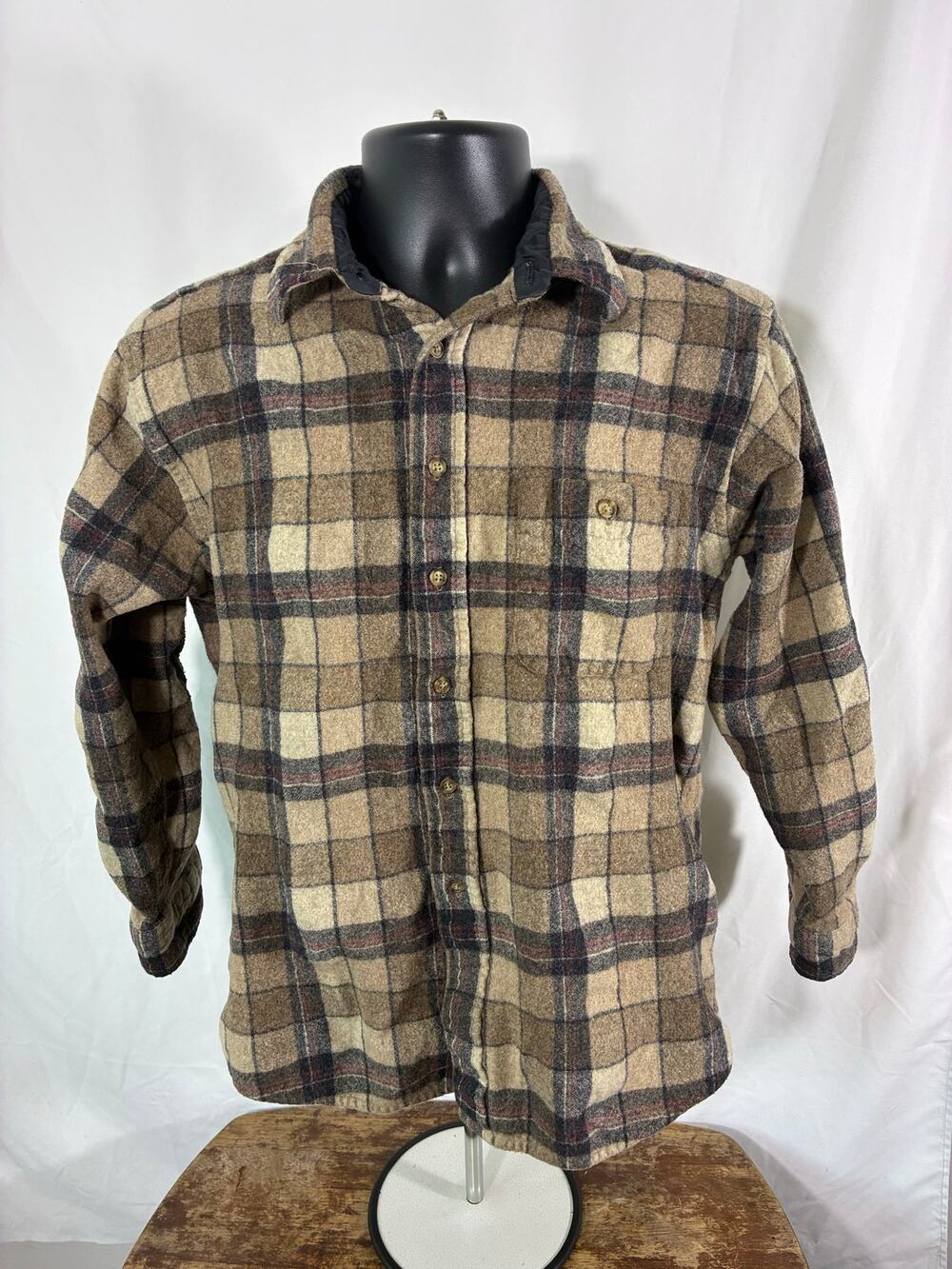 Pendleton Wool Plaid Flannel Shirt Mens L Elbow Patches